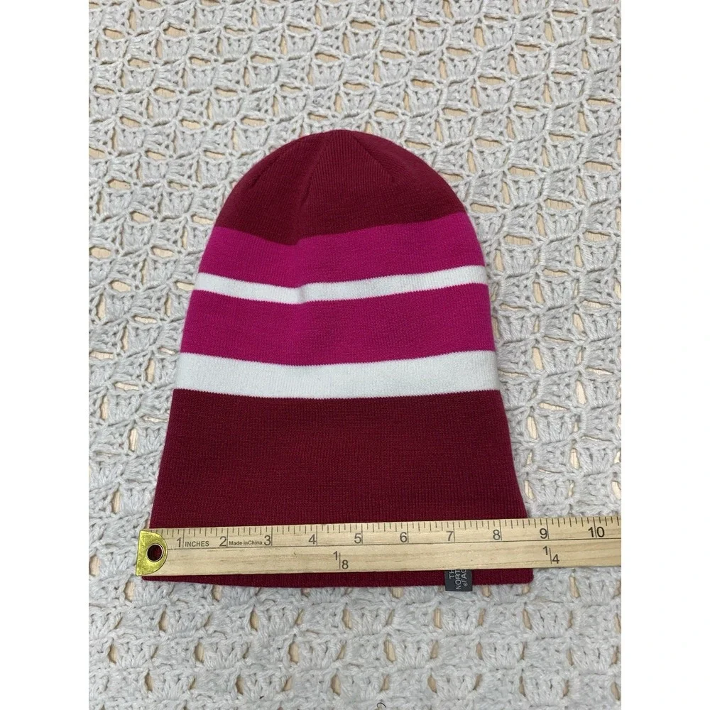 The North Face Beanie Hat Girls One‎ Size Pink White Burgundy Striped Casual